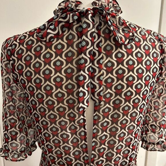 Zara Woman Geometric Heart Print Ruffled Keyhole Back Midi/Maxi Dress S - Picture 5 of 9